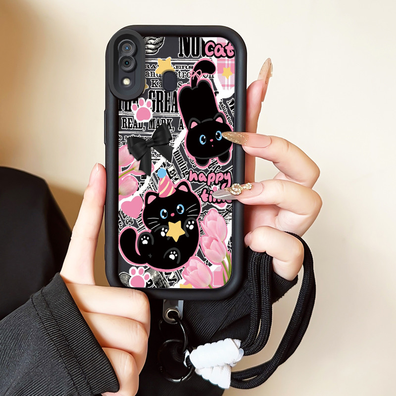 เคสสำหรับ Samsung Galaxy A30 A20 M10s เคสโทรศัพท์แมวผีเสื้อสายคล้องสามสีซิลิโคนกันกระแทก