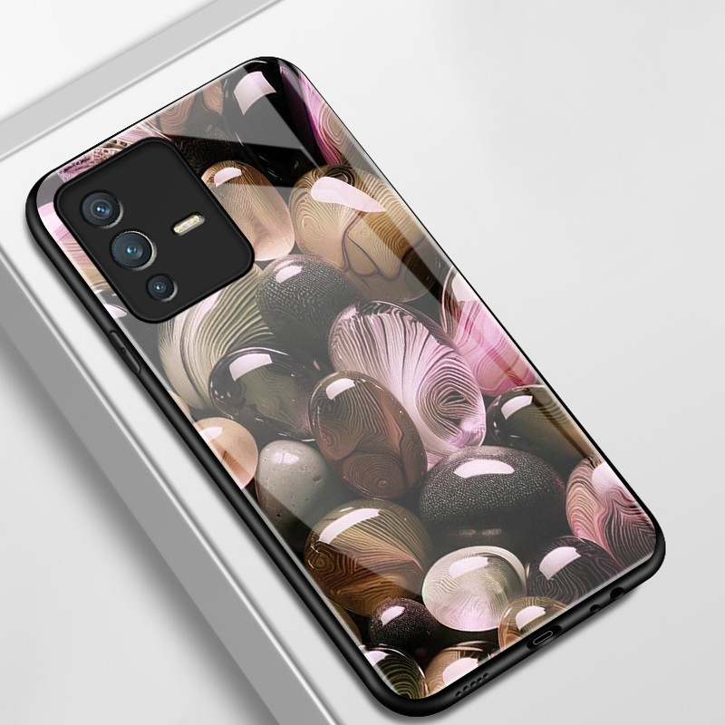 เคสสำหรับ VIVO V23 5G V23i 5G V23E 4G V23E 5G Y75 เคสโทรศัพท์ก้อนกรวดเปลือกแก้วกันกระแทก
