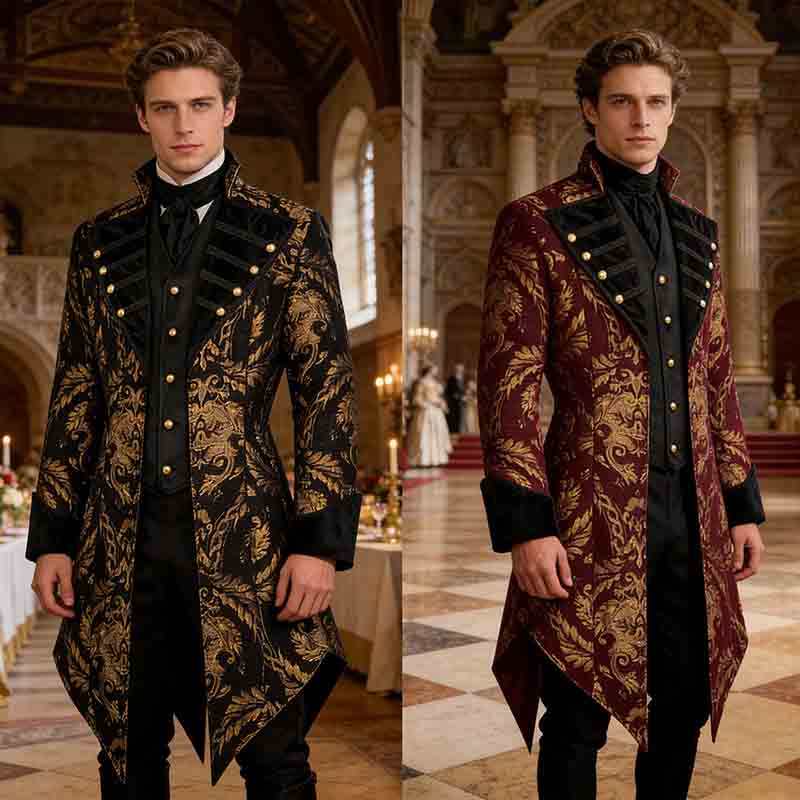 ผู้ชาย Victorian Tailcoat Gothic Steampunk Jacket Renaissance Coat สําหรับปาร์ตี้ฮาโลวีนคอสเพลย์