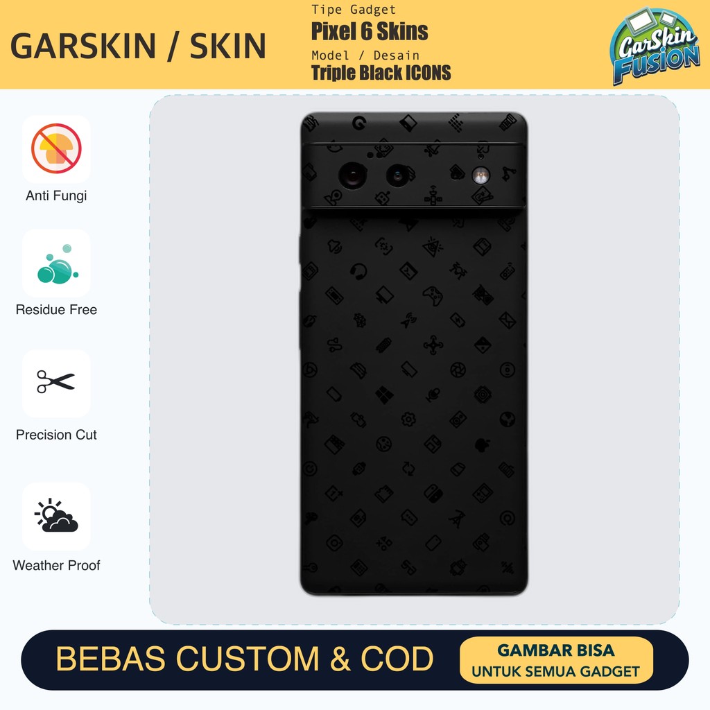 Skin Vinyl Pixel 6 Triple Black ICONS Anti Scratch Protector Case | โดยฟิวชั่น | รหัส - 3G7U