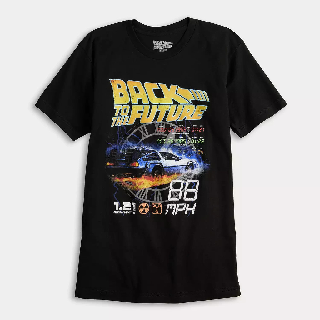 2025 ของขวัญวาฟเฟิลสําหรับเพื่อน BACK TO THE FUTURE NWT 88MPH ภาพยนตร์โปสเตอร์เสื้อยืด MENS 1 ผ้าฝ้า