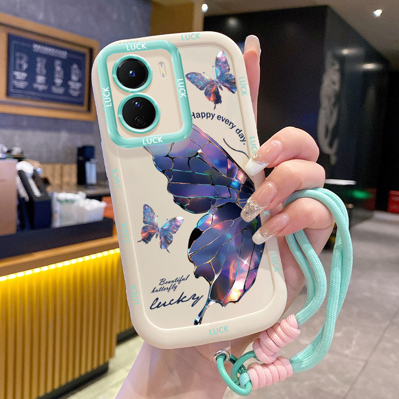 เคสสำหรับ VIVO Y16 Y35 5G Y56 5G Y02s เคสโทรศัพท์ผีเสื้อซิลิโคนสายคล้องกันกระแทก