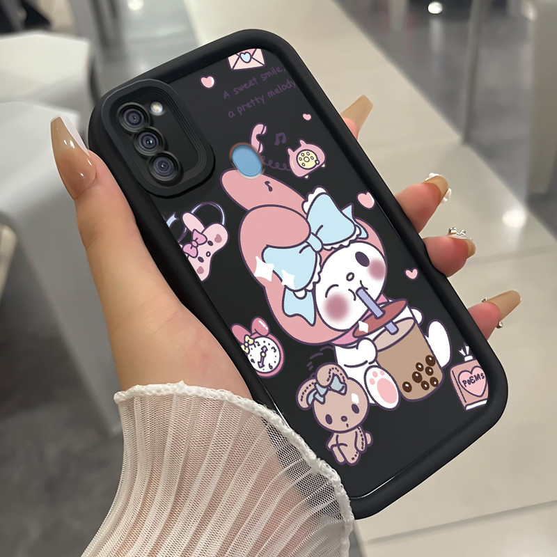 เคสสำหรับ Samsung A11 M11 เคสโทรศัพท์กระต่ายที่ดื่มชานมสามสีซิลิโคนกันกระแทก