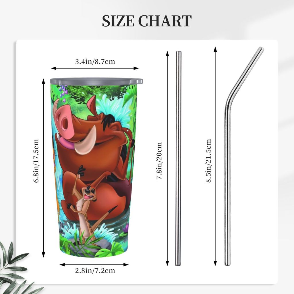 ถ้วยฟางรถยนต์ The Lion King 20oz (พร้อมหลอด)แก้วสแตนเลส 500ML ถ้วยกาแฟฉนวน