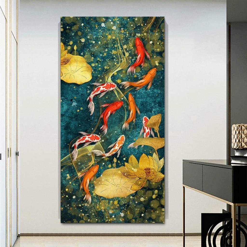 HOLEILUCK Koi Picture Art Wall Painting Frame Koi Canvas Koi Fish Poster Modern Canvas Abstr