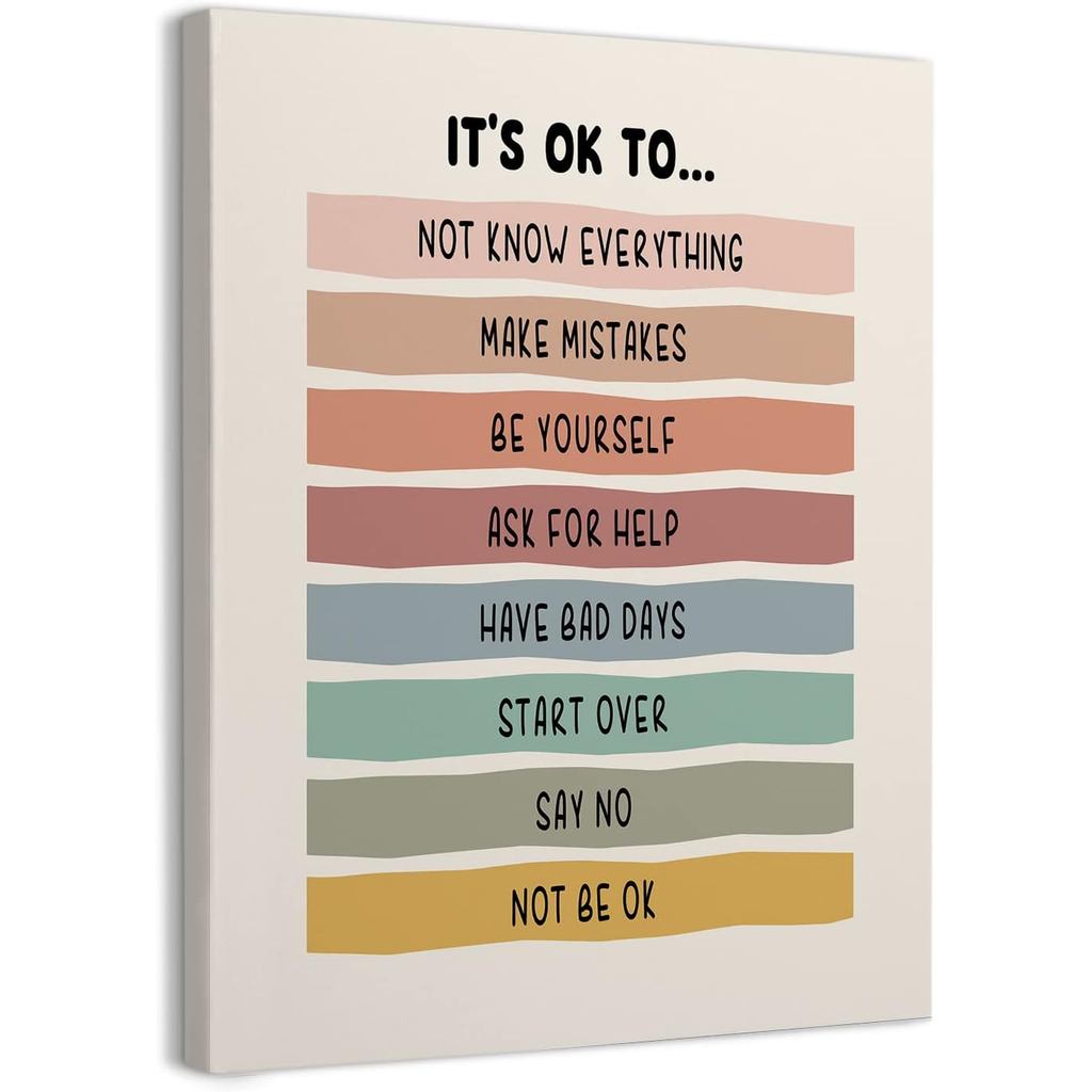Its Ok To Make Mistakes Positive Afirmations กรอบผ้าใบ Wall Art Decor 4 Inchboho สุขภาพจิตพิมพ์ภาพวา