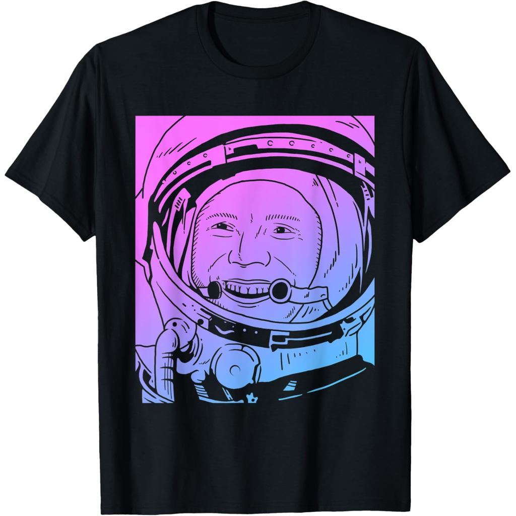 เสื้อยืดผ้าฝ้ายผู้ชาย Yuri Gagarin Vaporwave T-Shirt - Pastel Goth Aesthetic คุณภาพสูงผ้าฝ้ายแขนสั้น