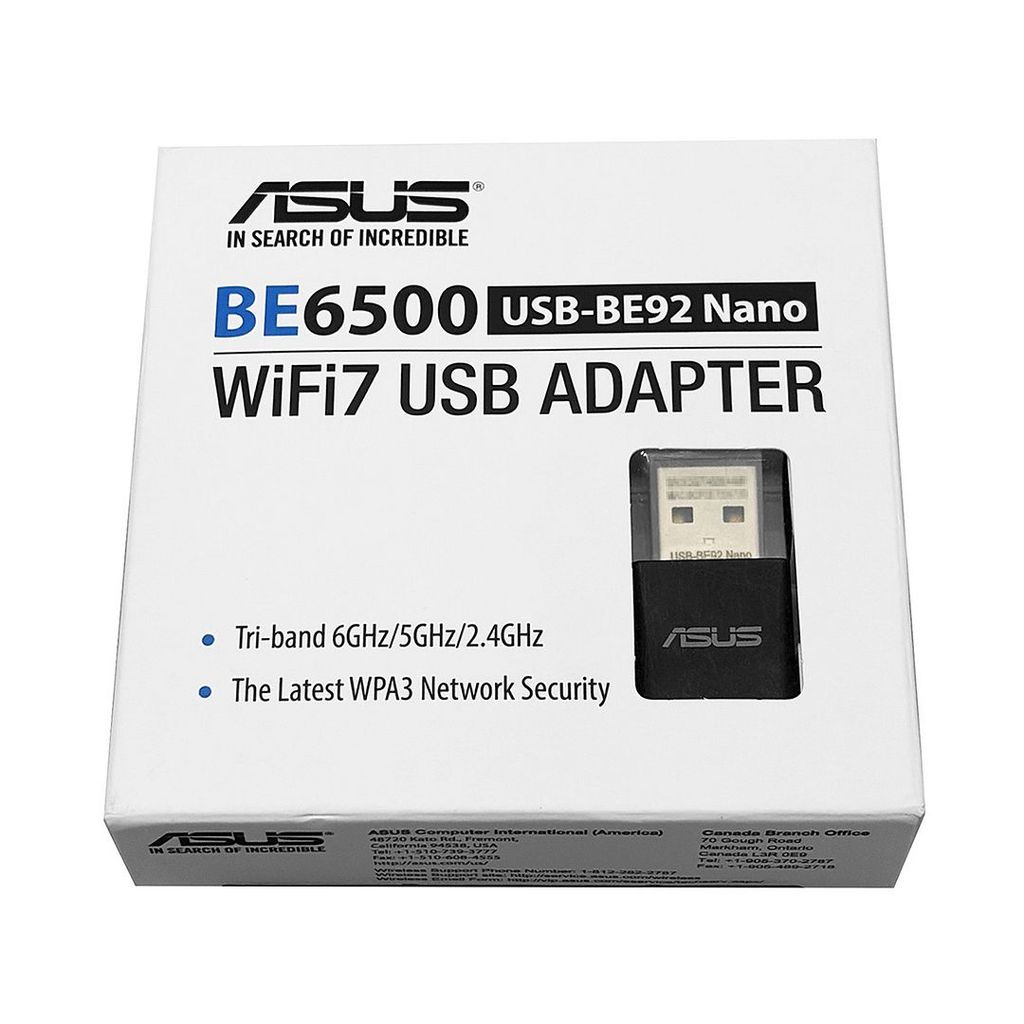 ASUS USB-BE92 Nano BE6500 Tri-band WiFi 7 USB Adapter (Black) - 2.4GHz/5GHz/6GHz