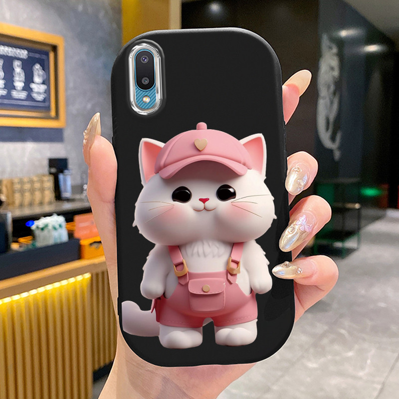 เคสสำหรับ Samsung Galaxy A02 M02 เคสโทรศัพท์แมวกลมและอ้วนเสื้อแจ็กเก็ตผ้านุ่ม