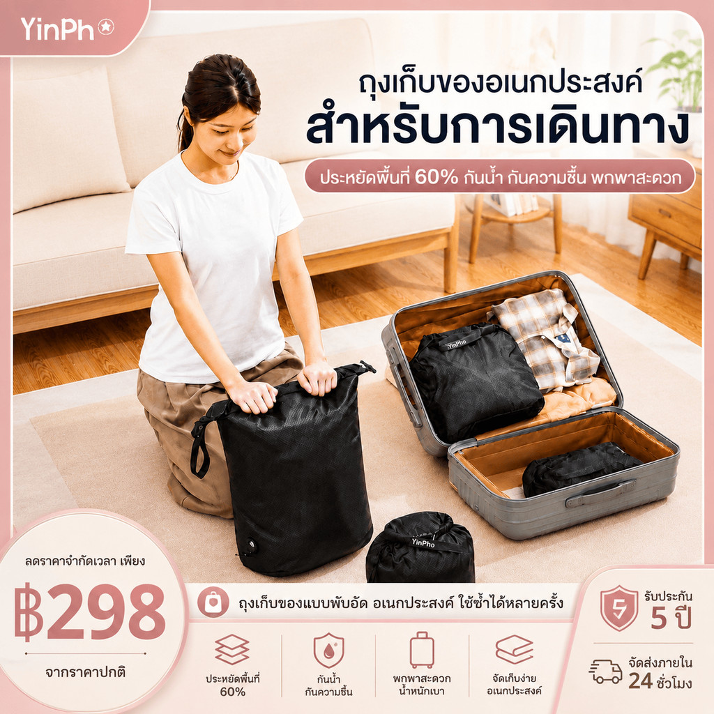 YINPIN กระเป๋าจัดระเบียบ ถุงสูญญากาศ 30Dกระเป๋ากันน้ํา กระเป๋าจัดระเบียบเดินทาง กระเป๋าอเนกประสงค์
