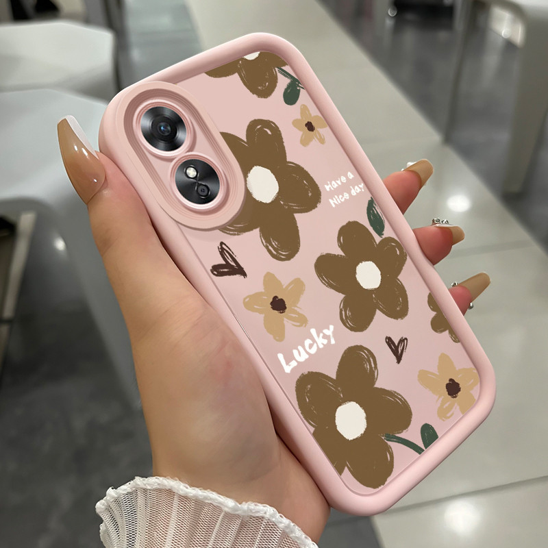 เคสสำหรับ OPPO A17 A17K เคสโทรศัพท์ดอกไม้สามสีซิลิโคนกันกระแทก