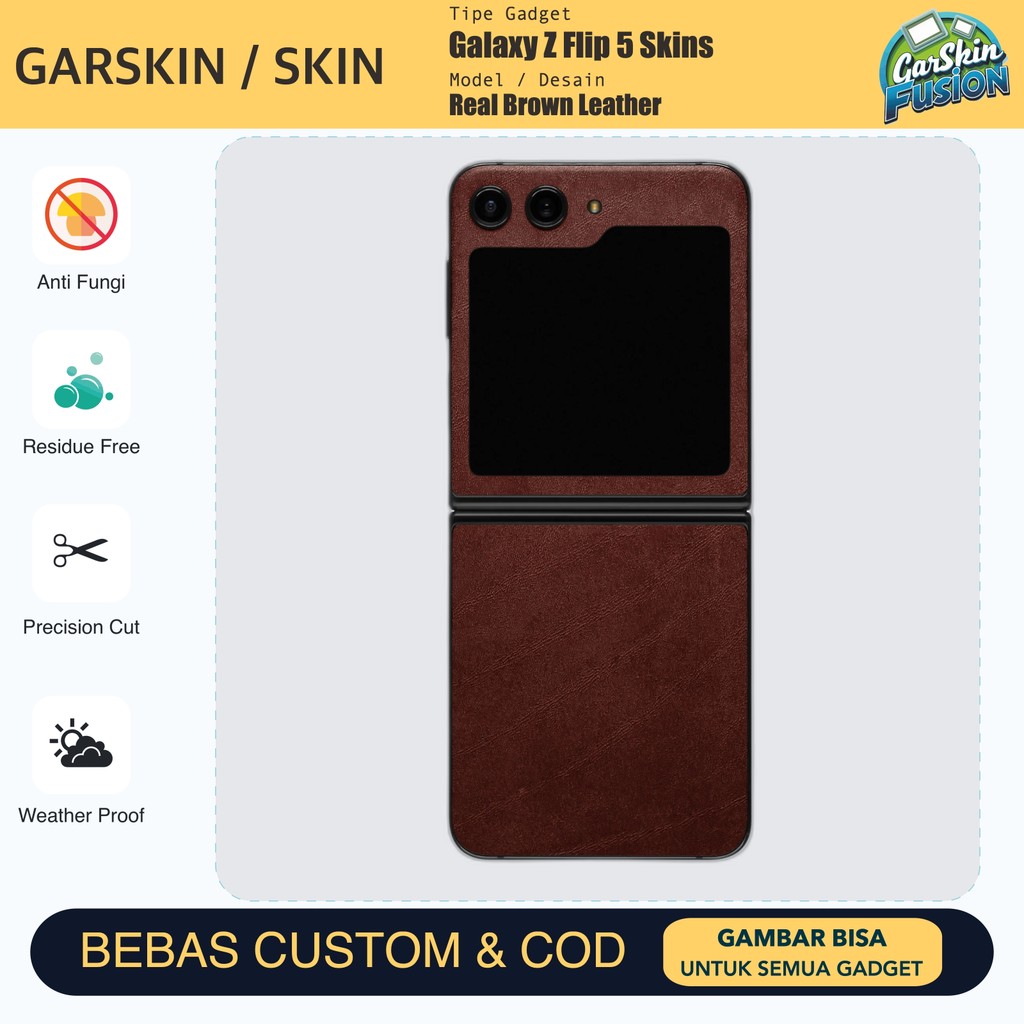 Galaxy Z Flip 5 เคสป้องกันรอยขีดข่วนหนังสีน้ําตาลแท้ | โดยฟิวชั่น | รหัส - 7L1T