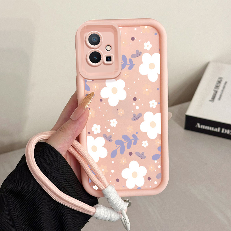 เคสสำหรับ VIVO Y75 Y55 5G Y55s Y33s Y33e Y30 5G Y52T T1 5G เคสโทรศัพท์ดอกไม้สายคล้องสามสีซิลิโคนกันกระแทก ราคา ถูกที่สุด ดีลบีเคเค แกลเลอรีภาพที่ 3