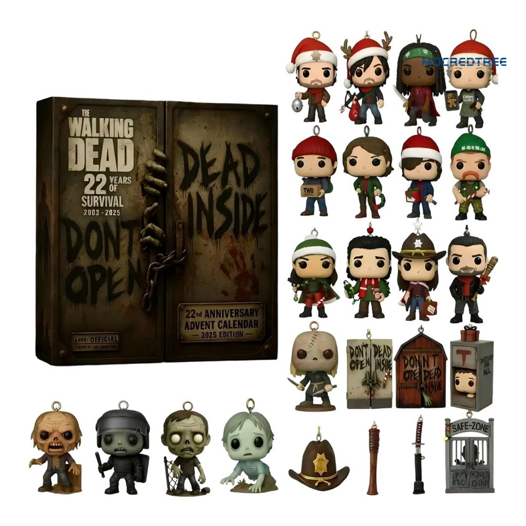 Mocredtree Walking Dead 22nd Anniversary Advent ปฏิทินต้นคริสต์มาสตกแต่ง 24 วันกล่องนับถอยหลังจี้อะค