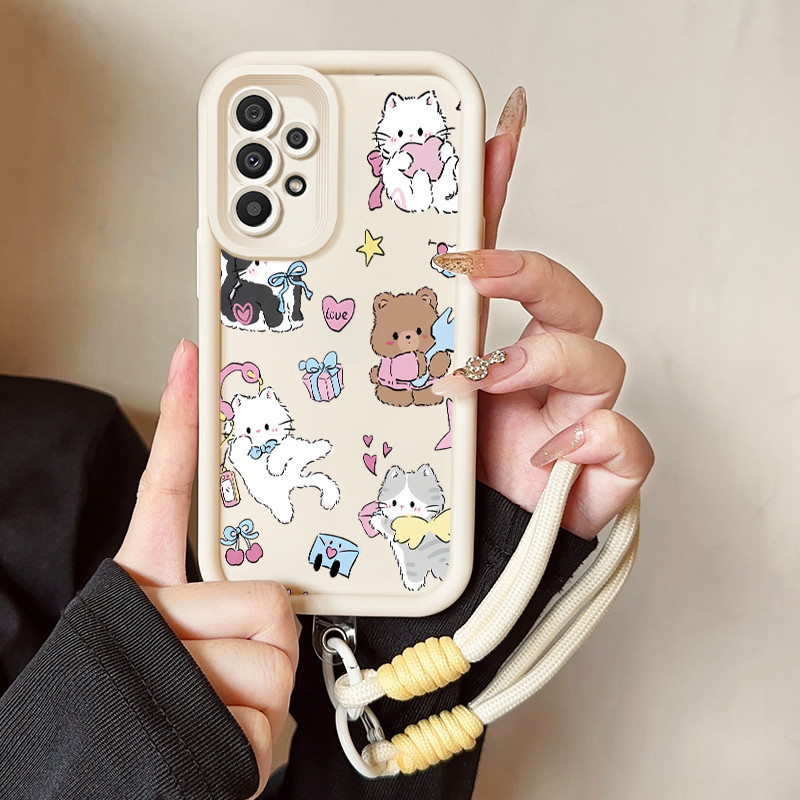 เคสสำหรับ Samsung Galaxy A33 5G A34 5G A53 5G A54 5G A23 A32 เคสโทรศัพท์สัตว์น่ารักสายคล้องสามสีซิลิโคนกันกระแทก ราคา ถูกที่สุด ดีลบีเคเค รูปภาพหลัก