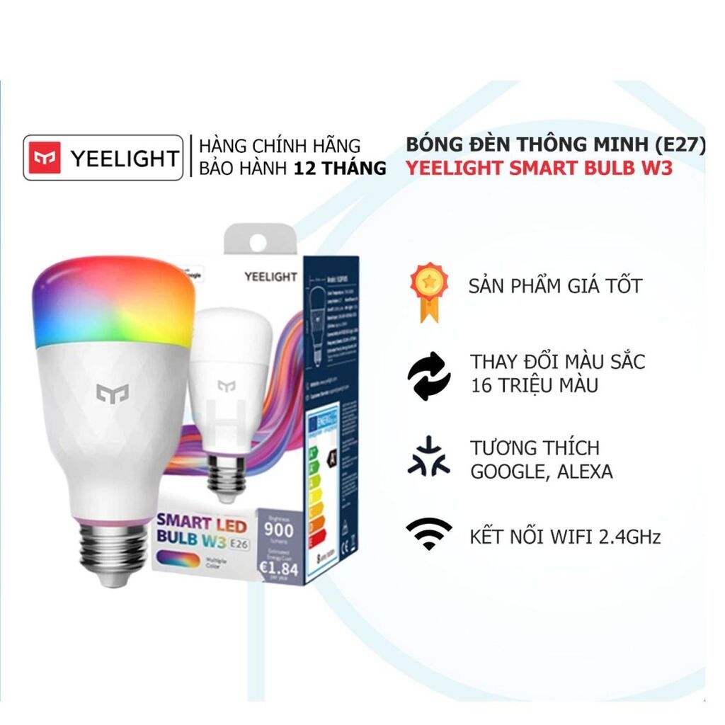 XIAOMI Yeelight W3 E26/E27 หลอดไฟ LED อัจฉริยะ, การควบคุมแอพ, ไฟ RGB, รุ่นสากล