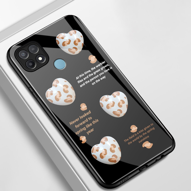 เคสสำหรับ OPPO A15 A15s A35 4G เคสโทรศัพท์ก้อนเมฆรูปหัวใจเปลือกแก้วกันกระแทก