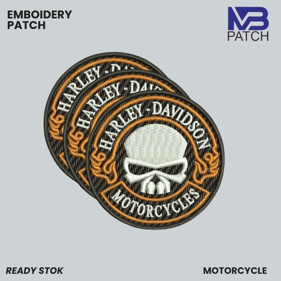 HD MOTORCYCLE/BIKERS MOTORCYCLE HEAD SKULL EMBROIDERY LOGO PATCH - MB-370