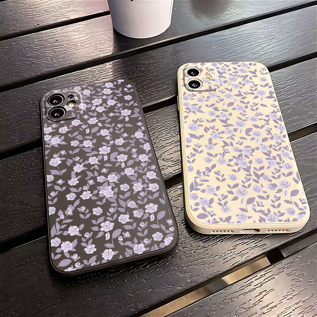 Ibumpers Lavender Floral Matte สีดําพิมพ์ใสกันกระแทก TPU สําหรับ iPhone 17-11 X XS XR Pro Max Plus