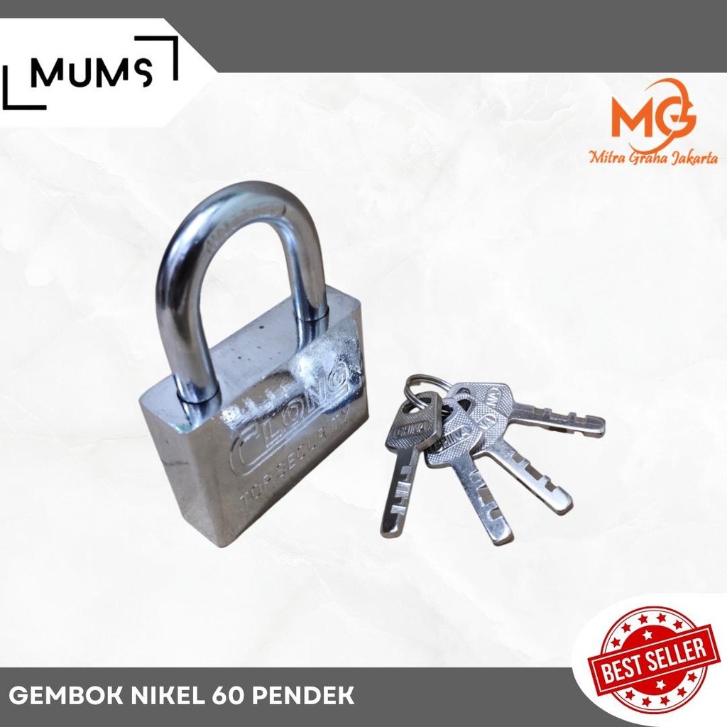 PRC สีขาวกุญแจนิกเกิล 60 มม.สั้น (คอสั้น) กุญแจเหล็กนิกเกิล 60 S Chrome Padlock บ้านประตูล็อครั้วโกด