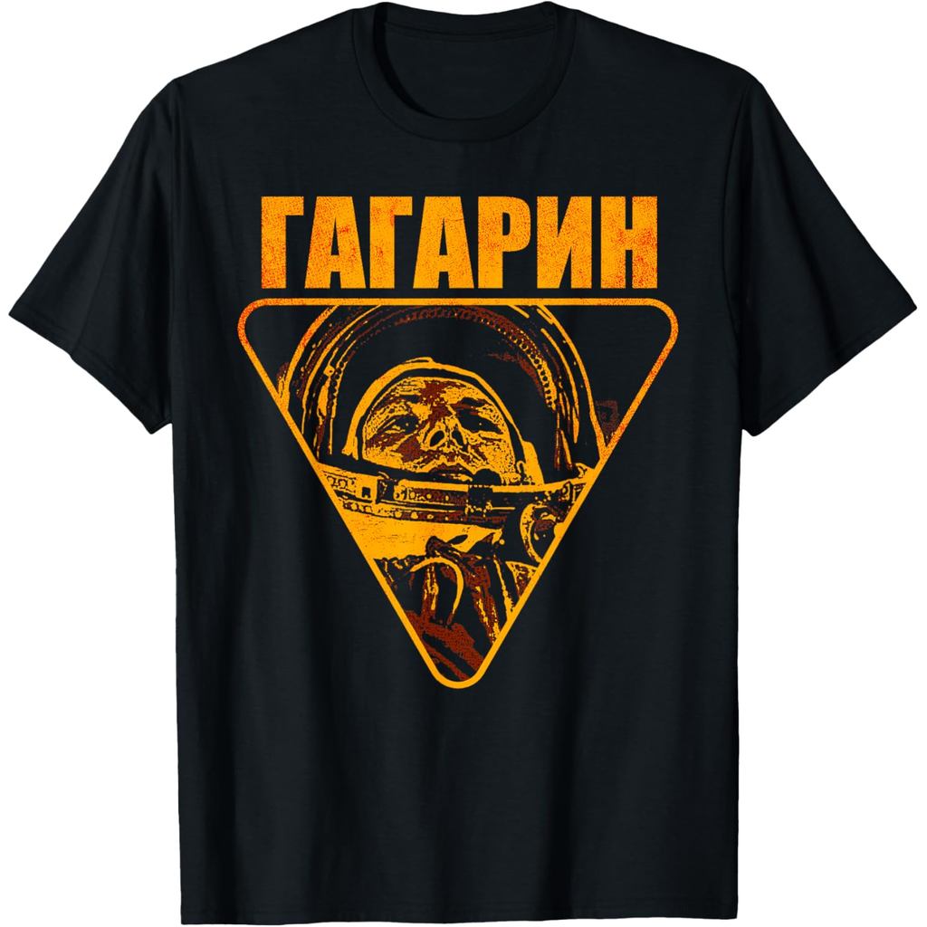 เสื้อยืดผ้าฝ้ายผู้ชาย Yuri Gagarin นักบินอวกาศ Cosmonaut สหภาพโซเวียต Space Cyrillic เสื้อยืดคุณภาพส