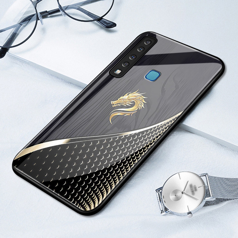 เคสสำหรับ Samsung A9 2018 A8+ 2018 เคสโทรศัพท์มังกรเปลือกแก้วกันกระแทก