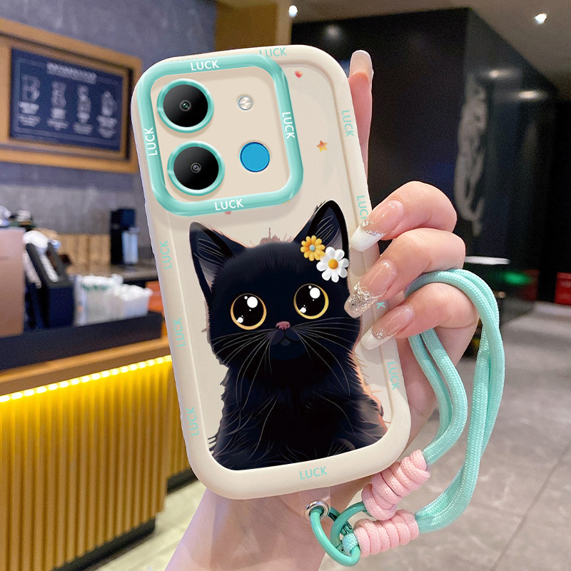 เคสสำหรับ Infinix Smart 7 Tecno POP 7 4G POP 7 Pro 4G เคสโทรศัพท์แมวสัตว์น่ารักซิลิโคนสายคล้อง