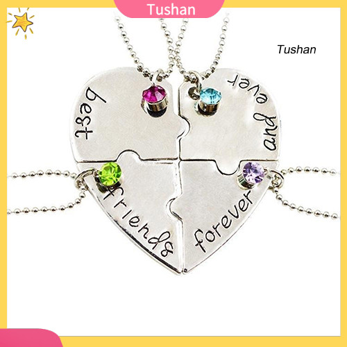 [TS]4 ชิ้น/เซ็ต Best Friend BFF ปริศนามิตรภาพ Rhinestone สร้อยคอจับคู่หัวใจ