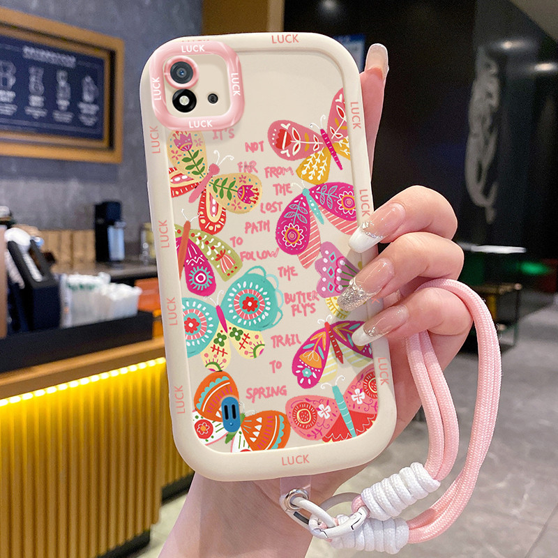 เคสสำหรับ Realme C20 C20A C11 2021 เคสโทรศัพท์เรียบง่ายผีเสื้อซิลิโคนสายคล้องกันกระแทก