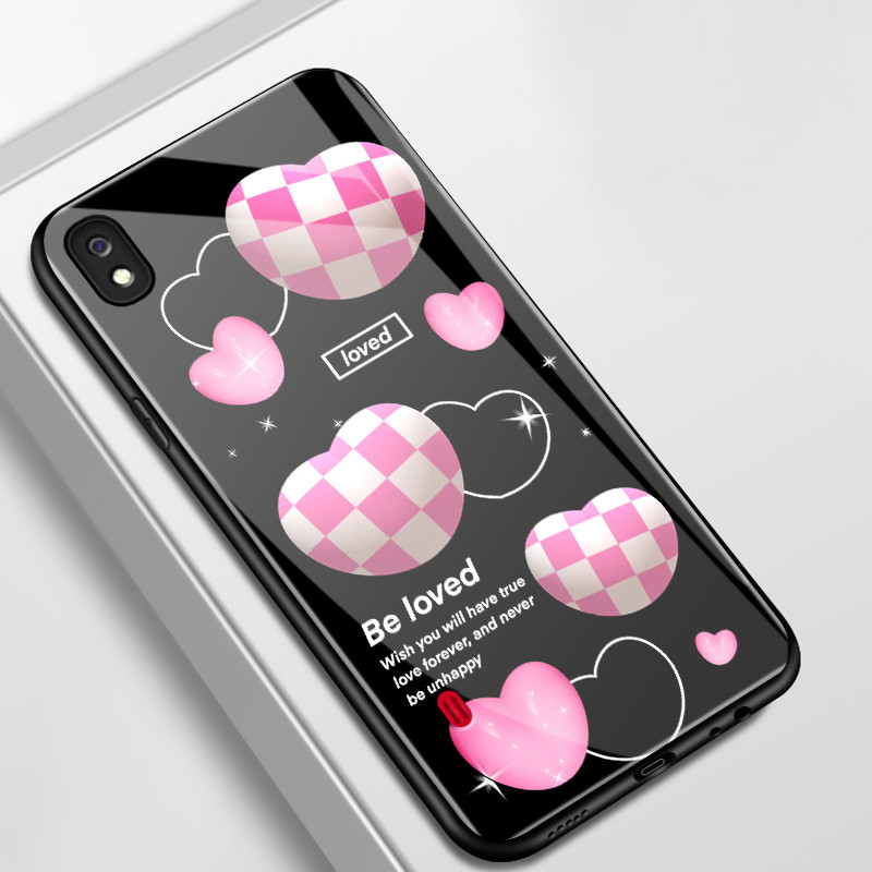 เคสสำหรับ Samsung A10 A10s M01s A11 M11 เคสโทรศัพท์สีชมพูรูปหัวใจเปลือกแก้วกันกระแทก