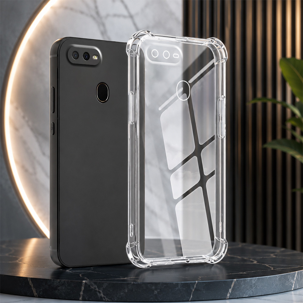 เคส tpu สีดํา Oppo A5s / A7 / F9 / A12 vs โปร่งใสยืดหยุ่นเพื่อจํากัดการตก