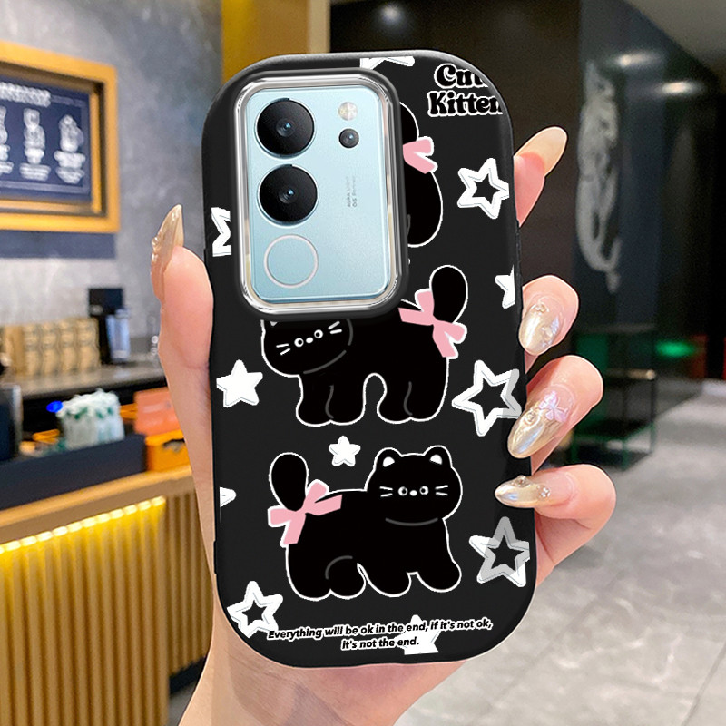 เคสสำหรับ VIVO V29 5G V29 Pro 5G V29E เคสโทรศัพท์กลมและอ้วนแมวดำดาวห้าแฉกเสื้อแจ็กเก็ตผ้านุ่ม