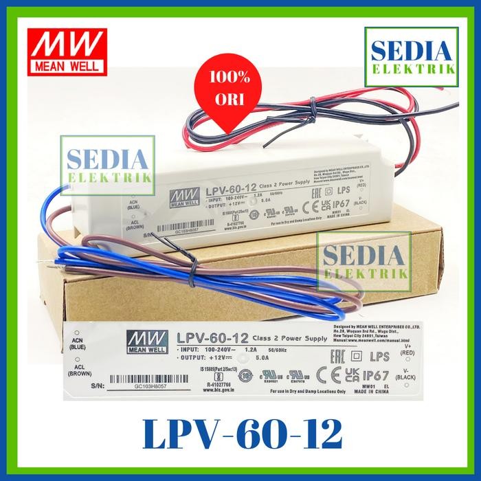MEANWELL LPV-60-12 แหล่งจ่ายไฟ LED กลางแจ้ง LPV6012 LPV 60 12