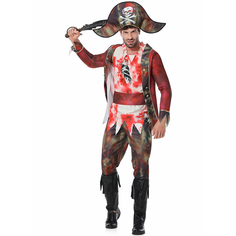 Caribbean pirate bloodstained Costume Halloween Male Captain Jack