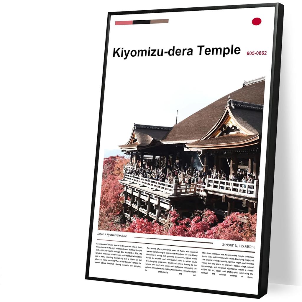 โปสเตอร์ Kiyomizu-dera Temple Wall Art Original Design (30 "x20" Unframed) Kyoto Japan Pagoda พิมพ์ฤ