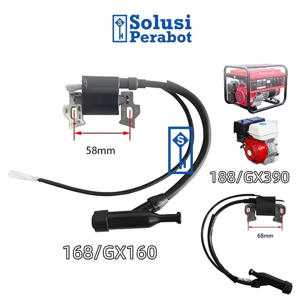 MESIN CDI Coil Ignition GX160 GX390 AJ44 SP / Coil 168 Genset Engine 188 Assy / จุดระเบิด Katinting 