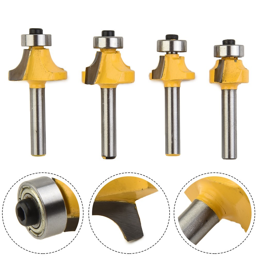 LALA4pcs 1/4 นิ้ว Shank Round Over Bead Edge Forming Router Bit 1/2 3/8 1/4 1/8
