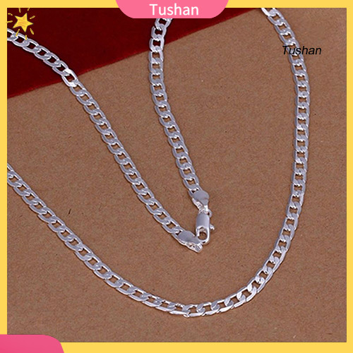 [TS]เครื่องประดับแฟชั่นผู้ชายผู้หญิงชุบเงิน 4 มม. Sideways สร้อยคอโซ่แบน