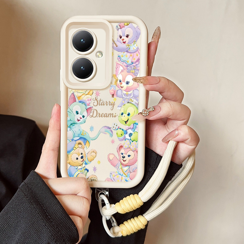เคสสำหรับ VIVO Y27 Y36 4G Y36 5G Y27 5G Y77T Y27s Y35 Y35+ 5G เคสโทรศัพท์สัตว์น่ารักสายคล้องสามสีซิลิโคนกันกระแทก