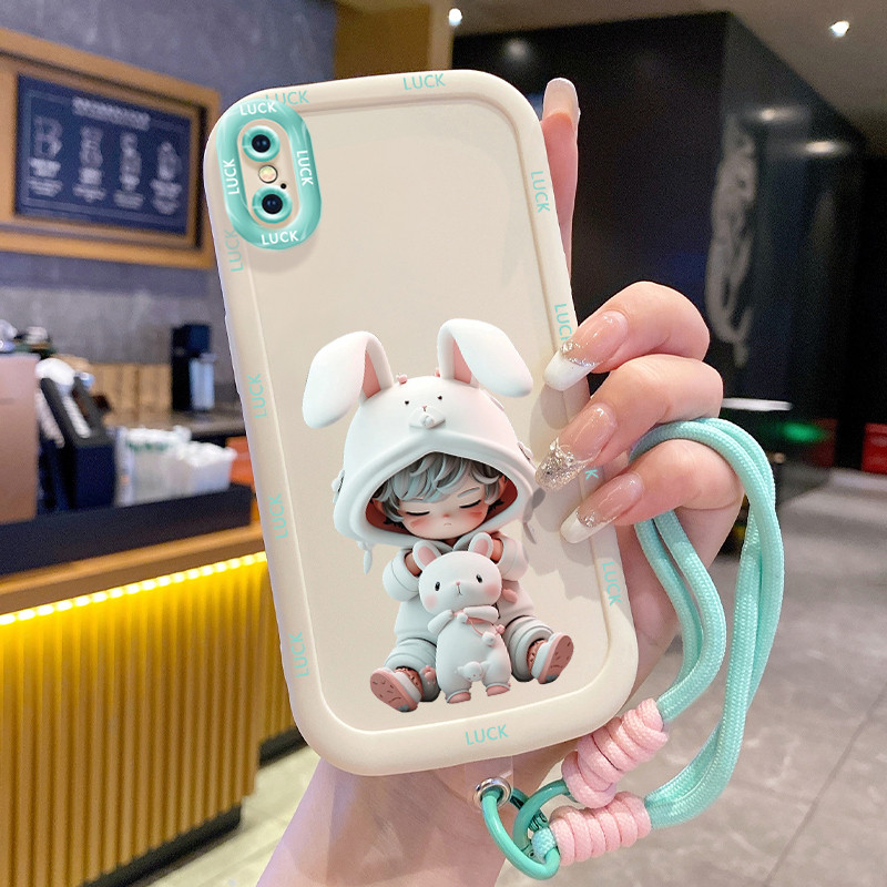 เคสสำหรับ iPhone X Xs Xr Xs Max 7 Plus 8 Plus เคสโทรศัพท์กระต่ายซิลิโคนสายคล้องกันกระแทก