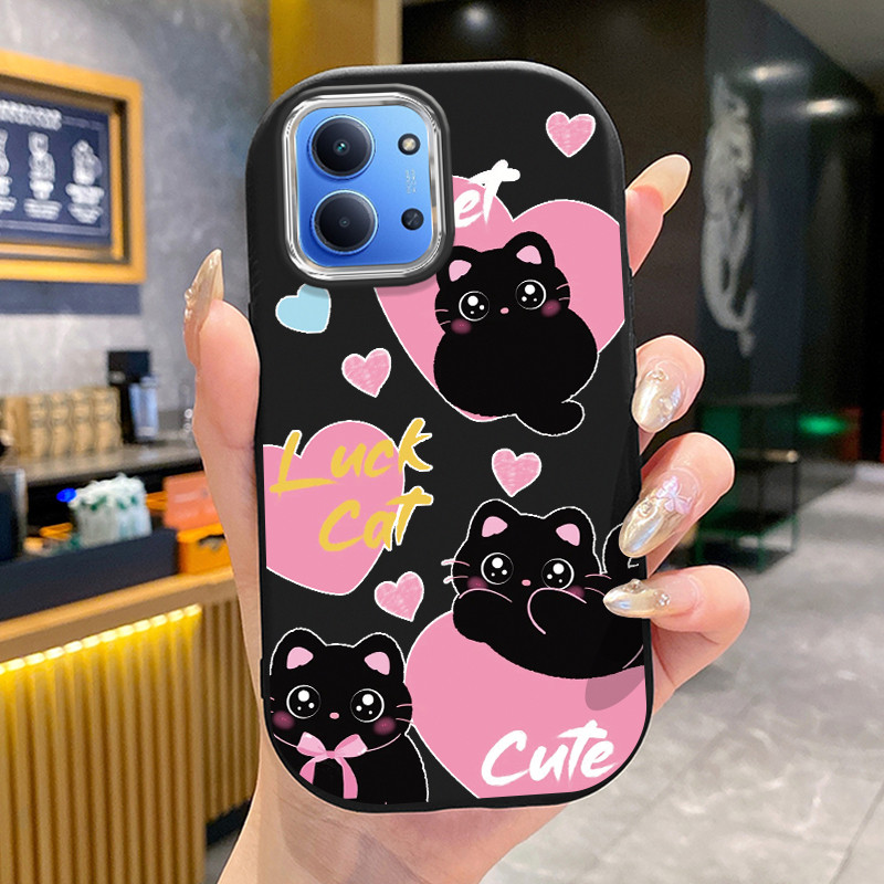 เคสสำหรับ Xiaomi Redmi 15C 4G POCO C85 เคสโทรศัพท์แมวดำรูปหัวใจซิลิโคนเสื้อแจ็กเก็ตผ้านุ่ม