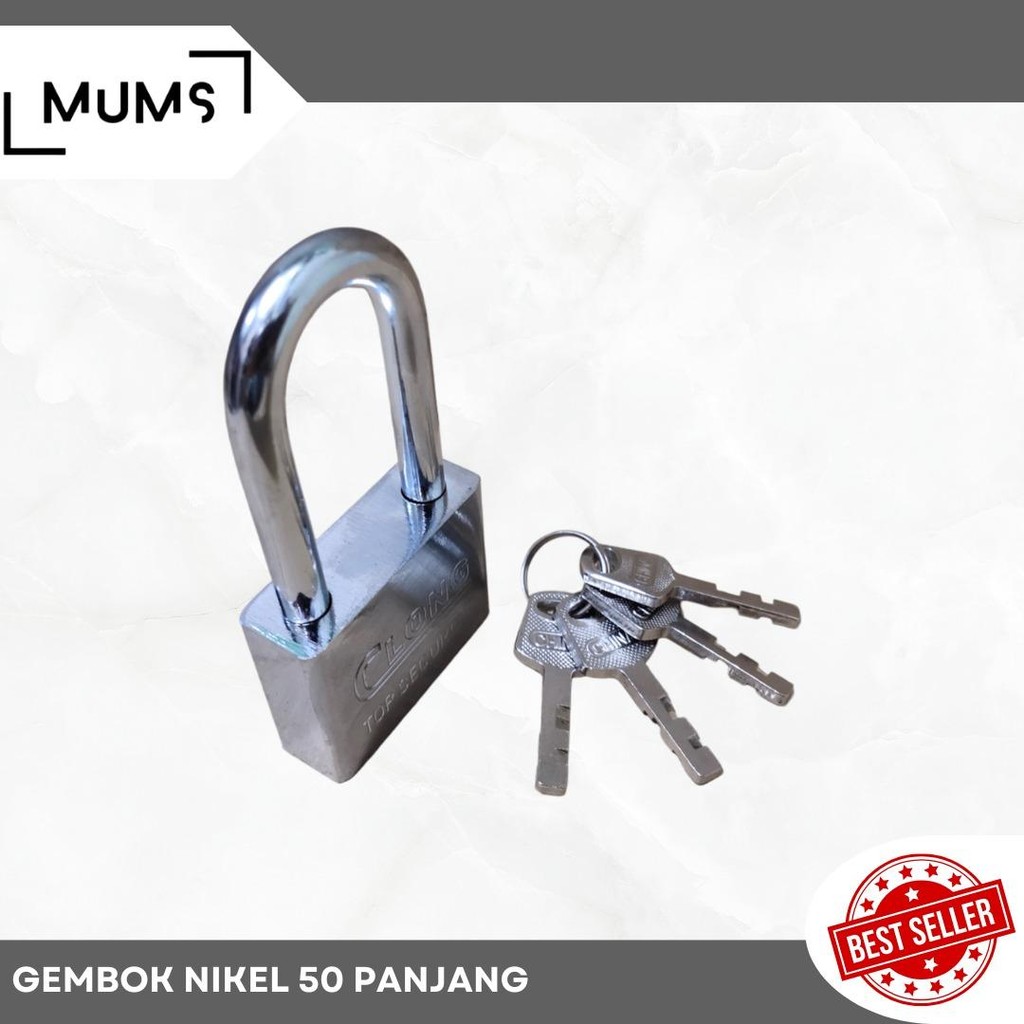 PRC สีขาวกุญแจนิกเกิล 50 มม.ยาว (คอยาว) 50 L นิกเกิลเหล็กกุญแจ Chrome Padlock บ้านประตูล็อครั้วโกดัง