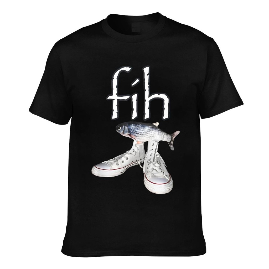 แฟชั่นพิมพ์ Fih รองเท้าปลาตลก Misspelled ปลา Meme Fih Calling อารมณ์ขัน Casual Mens Tee