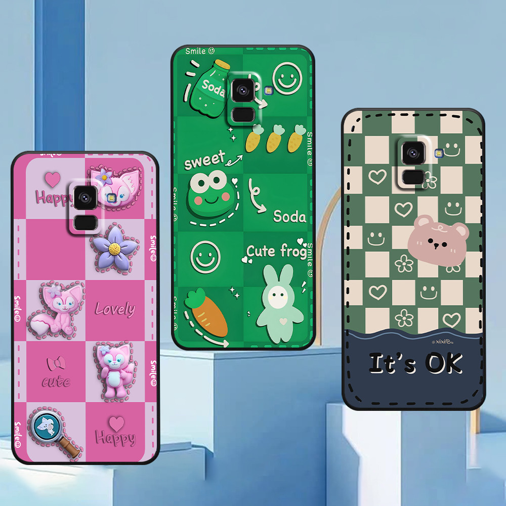 เคส Samsung A5 2018 / A8 2018 / A8 Plus / A8+ พิมพ์ลายหมีน่ารักและกบเขียว