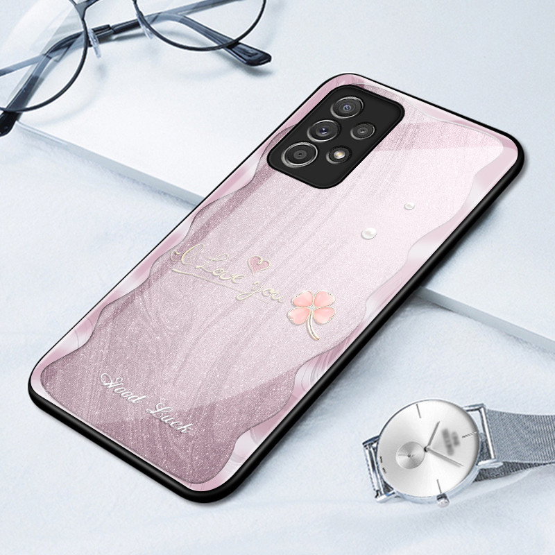 เคสสำหรับ Samsung A52 5G A52s 5G A53 5G A23 A32 M32 A33 A73 A72 5G เคสโทรศัพท์ใบโคลเวอร์สี่แฉกเปลือกแก้วกันกระแทก