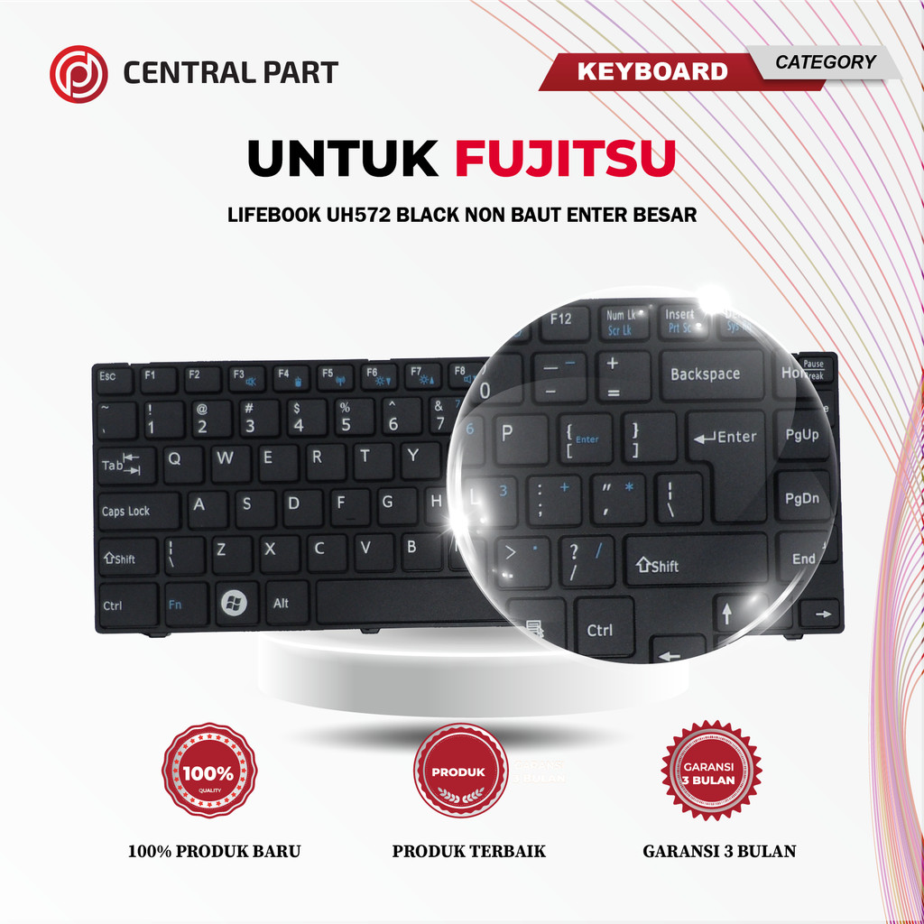 คีย์บอร์ดสําหรับ Fujitsu Lifebook UH572 สีดํา NON-BOLT LARGE ENTER