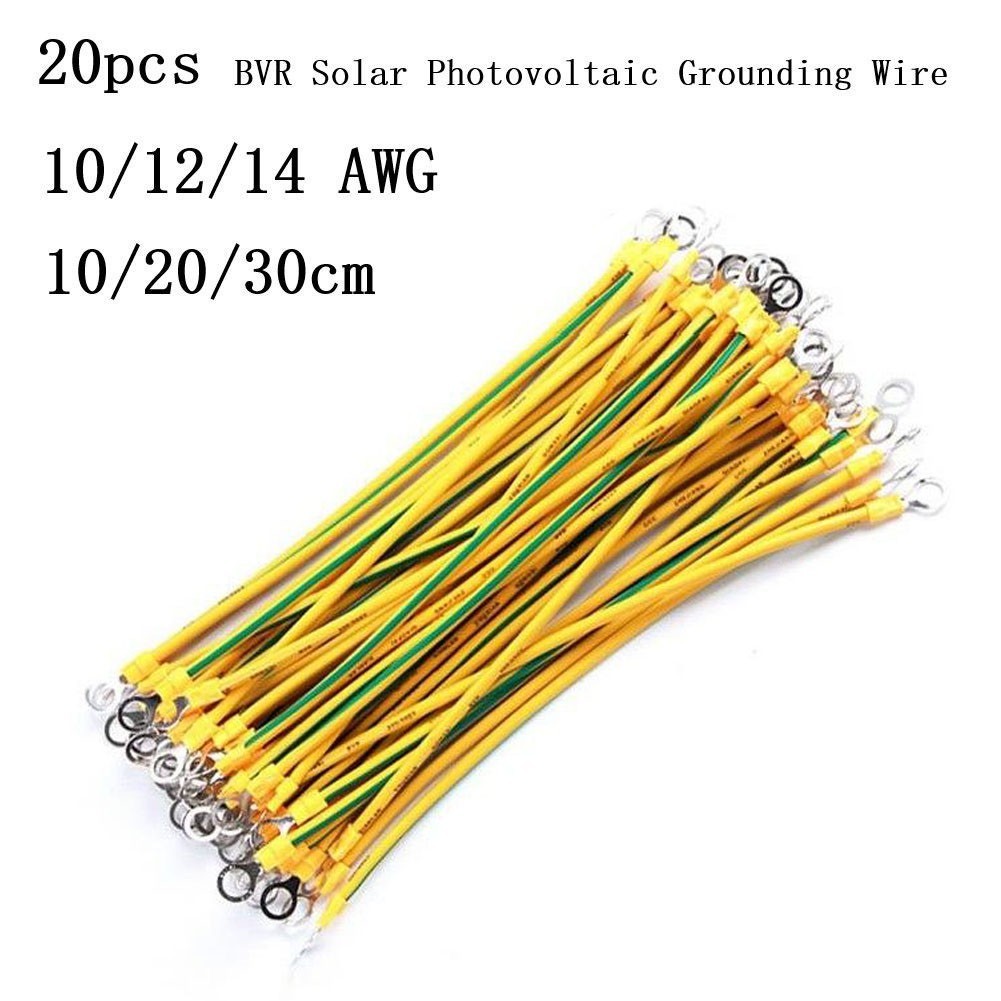 20PCS BVR Solar PV Ground Wire พร้อมเทอร์มินัล 10/12/14 AWG Solar Ground Wire