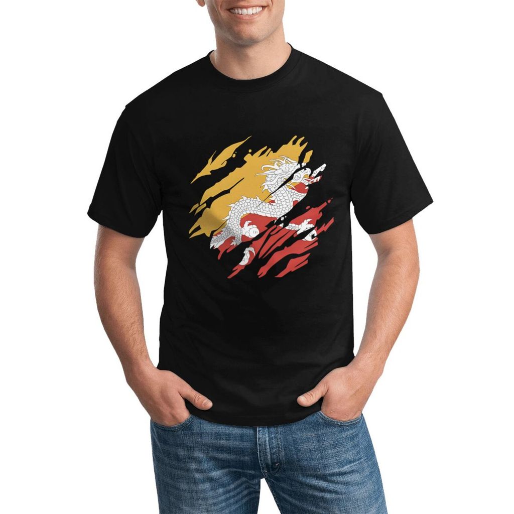 Torn Bhutan Flag Bhutainese Day Football Casual Fashion Custom Round Neck Top For All Day Wear