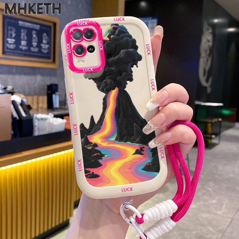 MHKETH เคสสำหรับ OPPO A54 4G เคสโทรศัพท์แบบคล้องคอลายภูเขาไฟส่วนตัว