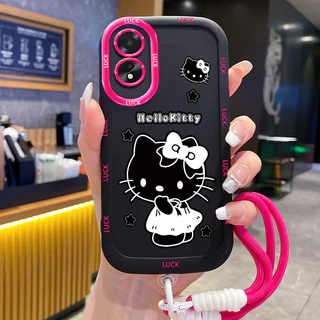 เคสสำหรับ OPPO A18 A38 เคสโทรศัพท์แมวสายคล้องซิลิโคนกันกระแทก